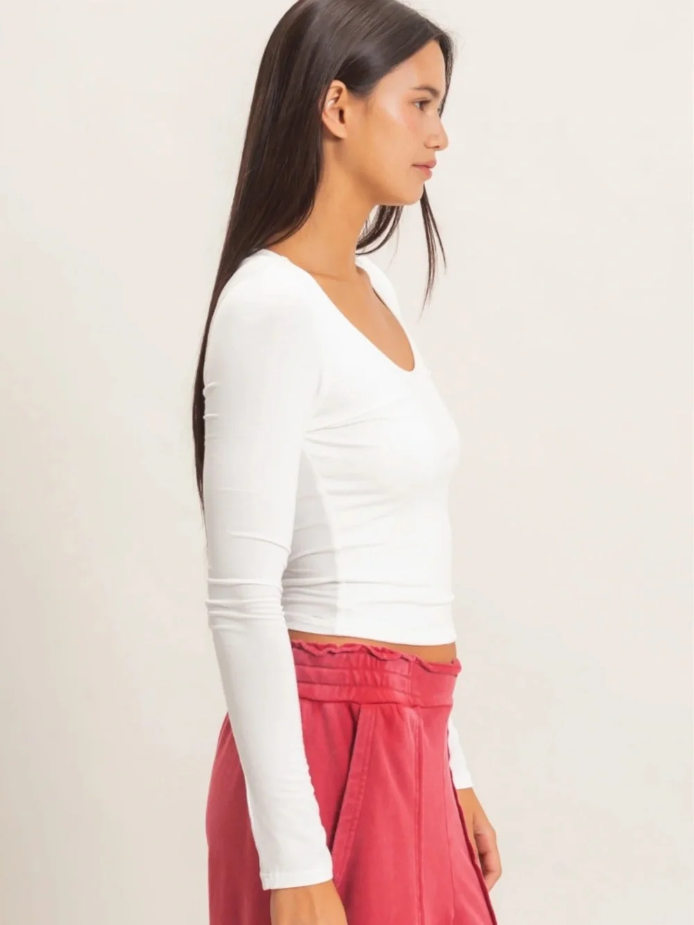 NEW 🤍 Double Zero Off White Scoop Neck Long Sleeve Top – Medium - Picture 6 of 7